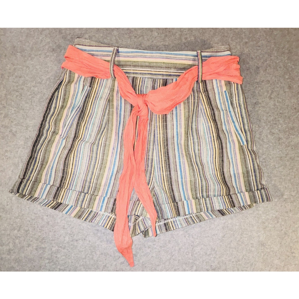 L Love Womens Small Striped Shorts Paperbag Waist Tie Belt Boutique NWT